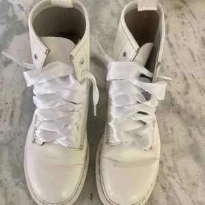 White Dr. Martens with ribbon laces